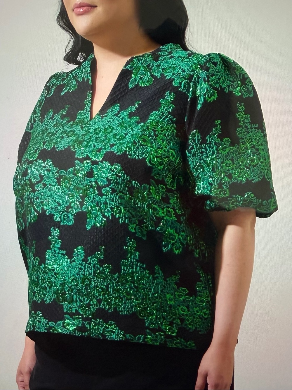 Sugarlips Elyna Jacquard Travia Split Neck top - Picture 5 of 8